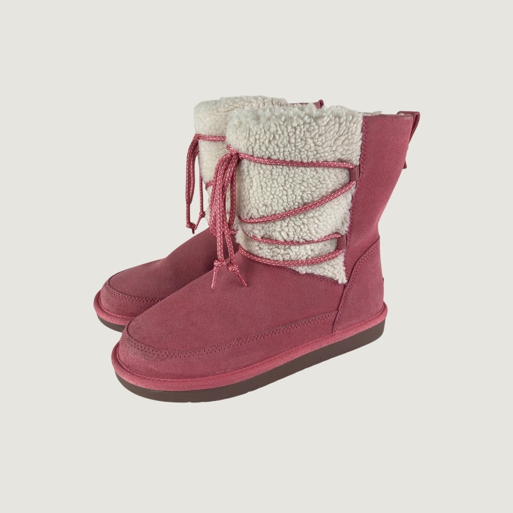 Koolaburra by UGG Boots Girls Sz 3 Pink Suede Faux Fur Warm Winter Fall School